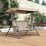 PURPLE LEAF 3-Seat Deluxe Outdoor Patio Porch Swing with Weather Resistant Steel Frame, Adjustable Tilt Canopy, Beige