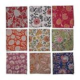Marubhumi 10 Pc Cotton Cloth Napkins- Hand Block Print, Eco-Friendly, Dinner Napkins, Floral,Hand Made Size 16x16 Inch Printed Home Decor Multicolored