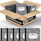 Rosmonde 50 Pack Bulk Composition Notebooks, College Ruled Notebook, 200 Pages (100 Sheets), 9-3/4 x 7-1/2", Hard Cover, Black Marble Composition Journal Book, Bulk Notebooks for School & College
