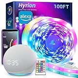 hyrion Smart LED Strip Lights 100ft WiFi, RGB Color Changing Lights Work with Alexa and Google Assistant, 16 Million Colors with App Control and Voice Control Led Lights for Bedroom, Room Decor