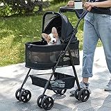 Zoosky 3 in 1 Pet Stroller with Removable Carrier, Folding Stroller for Small/Medium Dogs and Cats, Waterproof, All-Terrain, with Sun Shades, Car Seat