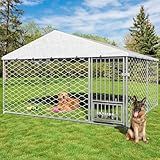 Yafylly 10x10 FT Dog Kennel Outside - Heavy Duty Large Outdoor Dog Kennel, Dog Outdoor Kennel with Rotating Feeder Bowls, Covered Outside Dog Kennel with Roof