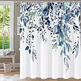 YiarTaan Shower Curtain Blue Eucalyptus Shower Curtains for Bathroom, Watercolor Leaf Shower Curtain Sets Waterproof Plant Shower Curtain Leaves Fabric Cloth Bathroom Curtains 72x72 inch with Hooks