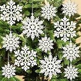 36pcs Snowflakes-Christmas Tree Decorations, Snowflake Ornaments for Tree, Plastic Glitter White Snow Flakes Ornaments, Christmas Indoor Winter Wonderland Decor