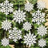 kockuu Glitter Snowflake Ornaments for Christmas Tree Decorations White