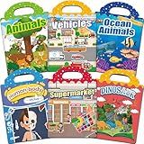 iGetooy 6 Sets Reusable Sticker Book for Toddlers 1-3, Jelly Sticker Books for Toddlers 2-4 Years, Toddler Travel Toys for Kids 2 3 4 Year Old Girls Boys