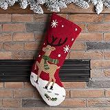 Glitzhome 19" L Reindeer Christmas Stocking Oversize Handmade Hooked Xmas Fireplace Hanging Stockings Decoration Stockings Decorations for Family Holiday Season Party Decorr