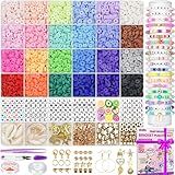 Gionlion 6000 Clay Beads Bracelet Making Kit, 24 Colors Flat Preppy Beads for Friendship Bracelets, Polymer Clay Bead with Charms for Jewelry Making, Crafts Gifts for Girls Ages 6-12