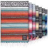 Hydration Nation Authentic Large Handwoven Mexican Blanket - Soft Yoga - Durable Serape - Lightweight Falsa, Beach, Camping, Picnic, Outdoor 70"x50" - Mandarin