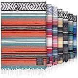 Hydration Nation Authentic Large Handwoven Mexican Blanket - Soft Yoga - Durable Serape - Lightweight Falsa, Beach, Camping, Picnic, Outdoor 70"x50" - Mandarin