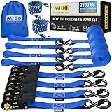 AUGO Ratchet Straps Heavy Duty 4 Pack -15 FT - 2200 LB Break Strength – with Safety Lock S Hooks - Cargo Straps for Moving, Appliances, Motorcycle – Soft Loop Tie Down Straps