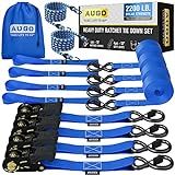 AUGO Ratchet Straps Heavy Duty 4 Pack -15 FT - 2200 LB Break Strength – with Safety Lock S Hooks - Cargo Straps for Moving, Appliances, Motorcycle – Soft Loop Tie Down Straps