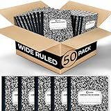 Rosmonde 50 Pack Composition Notebooks Bulk, Wide Ruled Composition Notebook, 200 Pages (100 Sheets), 9-3/4 x 7-1/2, Black Marble, Bulk School Supplies, Office Notebooks, Bulk Notebooks for School