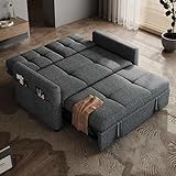 DWVO 55" Convertible Sofa Bed, 3-in-1 Sleeper Sofa with Pull-Out Bed, Linen Futon Couch with Adjustable Backrest and Side Pocket, Modern Loveseat for Living Room Apartment, Grey