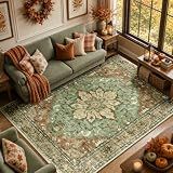 RELEANY Washable Area Rug, 8'x10', Brick/Brown/Green