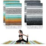 Preboun 4 Pcs Large Mexican Yoga Blanket Pack 45 x 70 Inch Thick Woven Camping Picnic Beach Car Travel Throw Blanket Outdoor Patio Mat Towel(Gray, Orange Green)