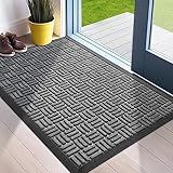 Mibao Front Door Mat, Heavy Duty Durable Welcome Mat for Outdoor Indoor, Dirt Trapper Waterproof Super Absorbent Door Mat for Entryway Outside Patio Porch, 29.5" x 17", Grey