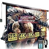 100" Motorized Projector Screen - Indoor and Outdoor Movies Screen 100 inch Electric 16:9 Projector Screen W/Remote Control