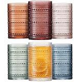 Mfacoy Colored Hobnail Drinking Glasses Set of 6, 12oz Vintage Kitchen Glassware, Embossed Beaded Glass Cups, Water Glasses, Beaded Colorful Water Tumbler for Cocktail, Juice and Various Mixed Drinks