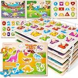 SYNARRY Wooden Puzzles for Toddlers 1-3, 6XSET Puzzles for Toddlers 2-4 with Rack, Learning Alphabet Number Animal Dinosaur Vehicle for Kids, Education Toys for 2 3 Years Boys Girls