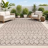 JONATHAN Y Moroccan Geometric Indoor Outdoor Area Rug 8X10 Natural/Black, Ourika Textured Weave for Backyard, Patio, Porch, Easy-Cleaning, High Traffic, Pet-Friendly, Non-Shedding (SMB108D-8)