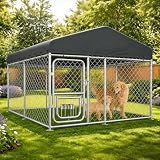 COMHOMA 7.5×7.5FT Outdoor Dog Kennel with Adjustable Bowls Feeder&Roof