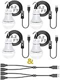 4 Pack USB LED Camping Lantern, 8.2 ft Extra Length Cord Tent Light with USB Y-Cable, Portable LED Bulb for Garage, Warehouse, Car, Truck, Fishing Boat, Room Emergency Light, White