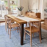 Devoko Home Acacia Wood Dining Table 6-Person Indoor Outdoor Table with Iron Legs, Sandblast Finish, Natural Stained, Rustic Metal, 69 * 33 * 30 inch (Natural)