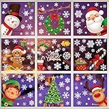 144 PCS Christmas Window Clings, Snowflake Window Clings for Stickers for Glass, Christmas Decorations Decals for Snowman Santa Claus Tree Reindeer Elf Winter Party Accessories Supplies Decor