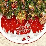 Christmas Tree Skirt Red Xmas Tree Ornaments for White Soft Plush Christmas Tree Mat with Snowy Pattern for Decorations Holiday Party 48 inches