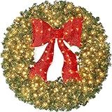 Best Choice Products 48in Large Artificial Pre-Lit Fir Christmas Wreath Holiday Accent Decoration for Door, Mantel w/Red Lighted Bow, 250 LED Lights, 714 PVC Tips, Power Plug-in