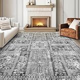YARNSCAPE Vintage 6' x 9' Washable Area Rug - Stylish Indoor Rug for Living, Dining or Bedroom - Lightweight Carpet with Non-Slip Backing - Foldable for Easy Placement and Maintenance - Grey