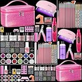 Nail Kit for Beginners with Everything: Professional Nails Kit Acrylic Set with Practice Finger Drill U V Light Acrylic Powder Liquid Decorations in Makeup Bag for Women Salon (Bling Pink)