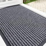 OLANLY Front Door Mat Indoor Outdoor Entrance, Waterproof Heavy Duty Doormat, Fade Resistant, Low Profile, Easy Clean Patio Porch Welcome Floor Mats for Entry, 29.5x17, Grey