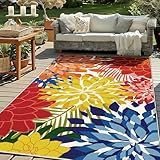ZonLi Outdoor Rug 5x8Ft Waterproof Multicolored Indoor Area Rug Washable Outdoor Patio Rugs Tropical Floral Non Slip Outdoor Carpet for Living Room, Pool,Backyard,Deck,Camping.