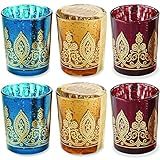 Kate Aspen 20205NA Tealight Henna Glass Votive Candle Holders, Indian Wedding Decorations and Party Favors (Set of 6), Assorted