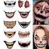 Halloween Temporary Horror Scary Mouth Tattoo Stickers Props Makeup Costume Accessories Face Kit Men or Women Adults Cosplay Party Masquerade