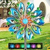 MLKNK Wind Spinners for Yard and Garden - Wind Sculptures & Spinners, 75 Inch, Navy Blue, Kinetic Art with Solar Powered Multi-Color Glass Ball Light
