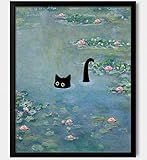 Hamduker Cat Wall Art Monet Prints Vintage Canvas Wall Art Funny Cat in Water Lilies Posters for Room Bedroom Living Room Bathroom Wall Decor Aesthetic (Size: 8''x10''x1pcs)
