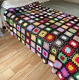 RISEON Handmade Granny Square Crochet Throw Blanket Sweater Style Mat, crochet quilt, multicolor Boho Travel Accent Decor Throw for Sofa Comforter Couch Bed Recliner Living Room Bedroom (Dark Brown)