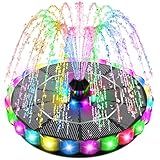 SZMP 3.5W Solar Fountain for Bird Bath with 2000mAh Battery & 3D Color Changing LED Light, Anti-Drift Fixer & 8 Nozzles, Solar Powered Water Fountain Kit for Garden, Patio, Pond