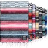 Hydration Nation Authentic Large Handwoven Mexican Striped Throw Blanket - Soft, Durable, Eco-Friendly - 70"x50" - Azure