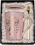 Graduation Gifts for Her 2025 - She Believed She Could So She Did Mug - Christmas Spiritual Motivational Congratulations Gifts for Women, 14oz Pink Ceramic Marble Gold Print Coffee Cup, Nicely Boxed