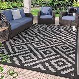 GENIMO Outdoor Rug, Waterproof Plastic Rugs for Patio, 5'x8' Black Grey