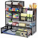 Marbrasse Mesh Pen Holder for Desk, Multi-Functional Pencil Organizer with Drawer, Desk Organizers and Accessories for Office Art Supplies (Black)
