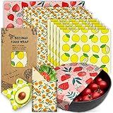Reusable Beeswax Wrap - 9 Pack Eco-Friendly Beeswax Wraps For Food, Organic, Sustainable, Biodegradable, Zero Waste, Plastic-Free Food Storage, 1L Strawberry, 3M Orange, 5S Lemon Patterns