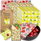 Reusable Beeswax Wrap - 9 Pack Eco-Friendly Beeswax Wraps For Food, Organic, Sustainable, Biodegradable, Zero Waste, Plastic-Free Food Storage, 1L Strawberry, 3M Orange, 5S Lemon Patterns