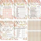 Spakon 125 Pcs Floral Baby Shower Games for Girls, 5 Game Cards Set