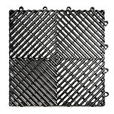 Big Floors RaceDeck Free-Flow Interlocking Garage Flooring Tiles, Non-Slip, Self-Draining, Heavy-Duty, High-Impact Copolymer, Easy Install (Black, 24 Pack of 12 x 12" Tiles)