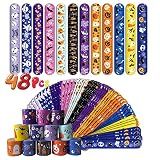 FOIMAS 48pcs Halloween Slap Bracelets,Halloween Snap Bracelet Pumpkin Witch Wristband for Kids Trick or Treat Bag Filler Party Favor Supply